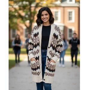 American Eagle Cardigan Oversized Southwestern Cotton Sweater Womens Size SP
